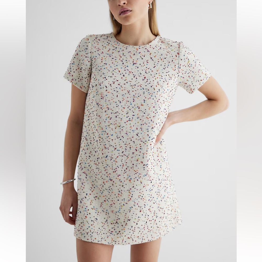 Speckled Boucle Crew Neck Mini Shift Dress